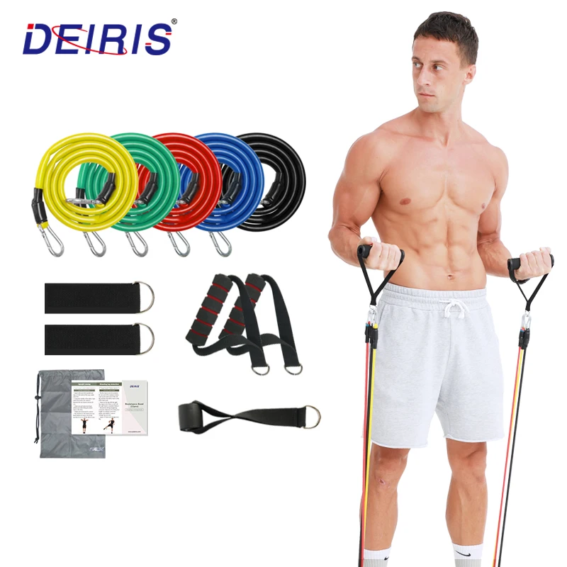 Deiris 11Pcs Resistance Band, Legs Ankle Training Sport Fitness Tube with Door Anchor, Workout Band Sets,Portable Tension Strap