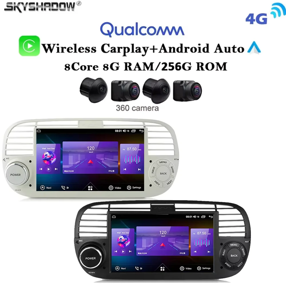 12G+256G Carplay Auto Android 13.0 LTE IPS Car DVD Player GPS Map WIFI Bluetooth Radio For fiat 500 Abarth 2007 2008 - 2014 2015