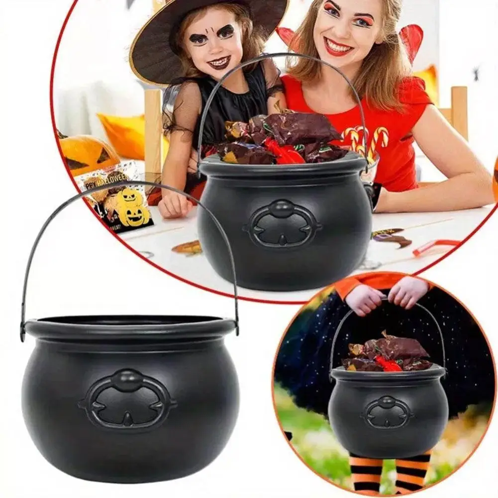 Black Witch Candy Bucket Plastic Imitation Potions Cauldron Halloween Party Decorations For Kids Toy P4v2