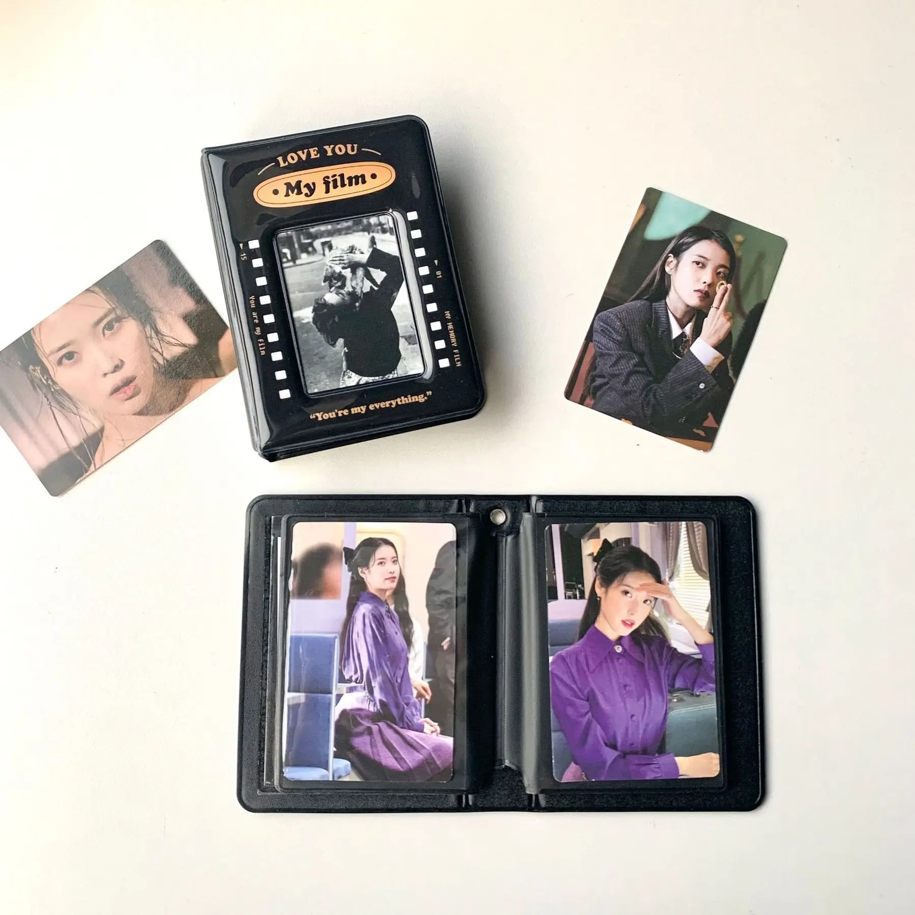 Ins Retro Black 3 Inch Photo Card Binder Photo Album Kpop Binder Stargazer Girl Love Bean Album Small Card Storage Booklet