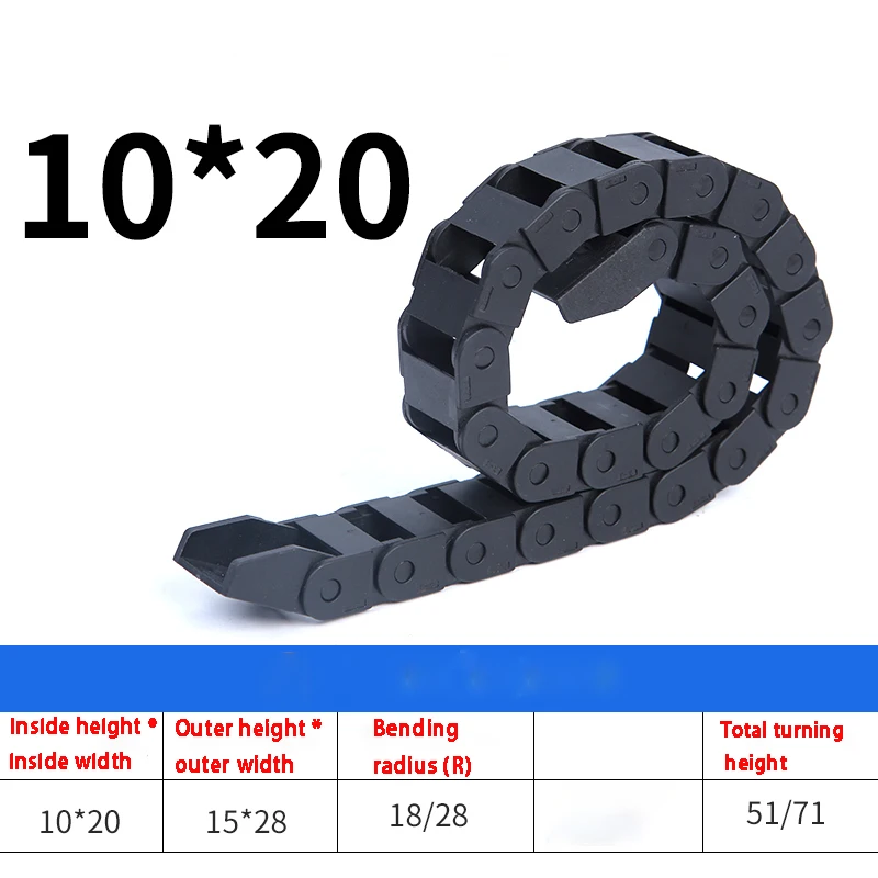 Open Drag Chain Bridge Type, Cable Carrier with Ends, 1000mm Length, CNC 3D Printer, Voron Trident, 10x10mm, 10x15mm, 10x20mm