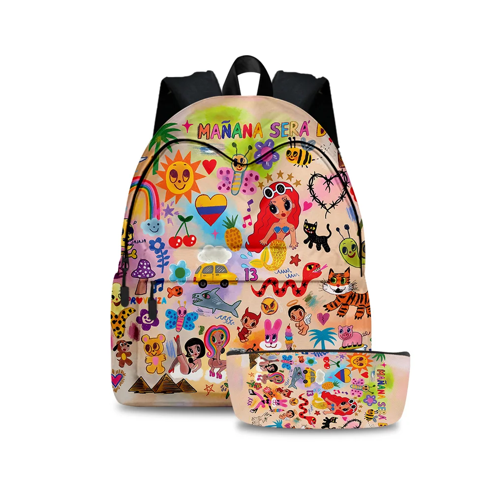 

3D Cartoon Karol G Manana Sera BonitoI Backpack Schoolbag Students Boys Girls Schoolbag Pen Case 2pcs/set Women Laptop Backpack