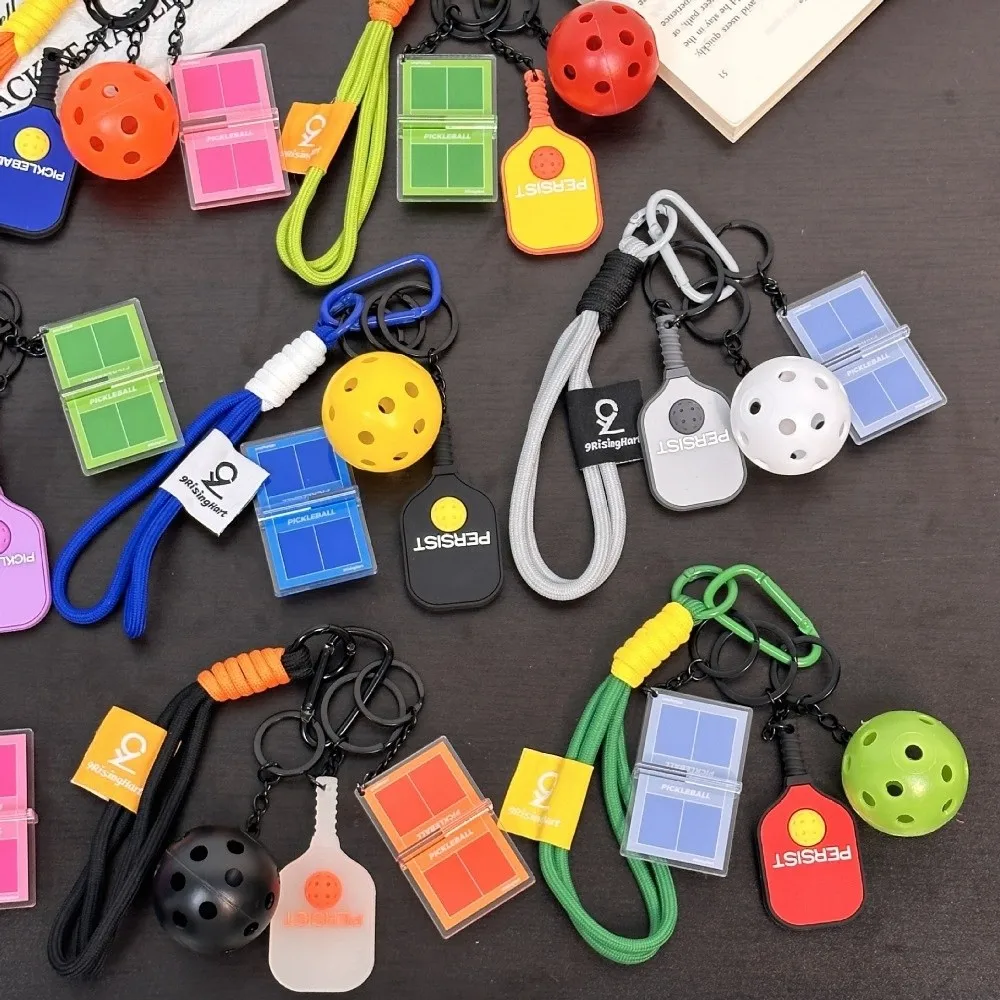 PVC Pickleball Paddle Set Keychain Detachable Dopamine Simulation Pickleball Keyring with Buckle Fitness Series Pendant