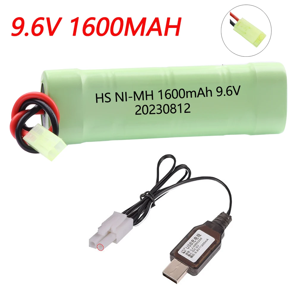 9.6V Airsoft Battery 1600mAh NiMH Flat Battery Pack with Mini Tamiya PLUG for Airsoft Gun MP5, Scar, M249, M240B, M60, G36 parts