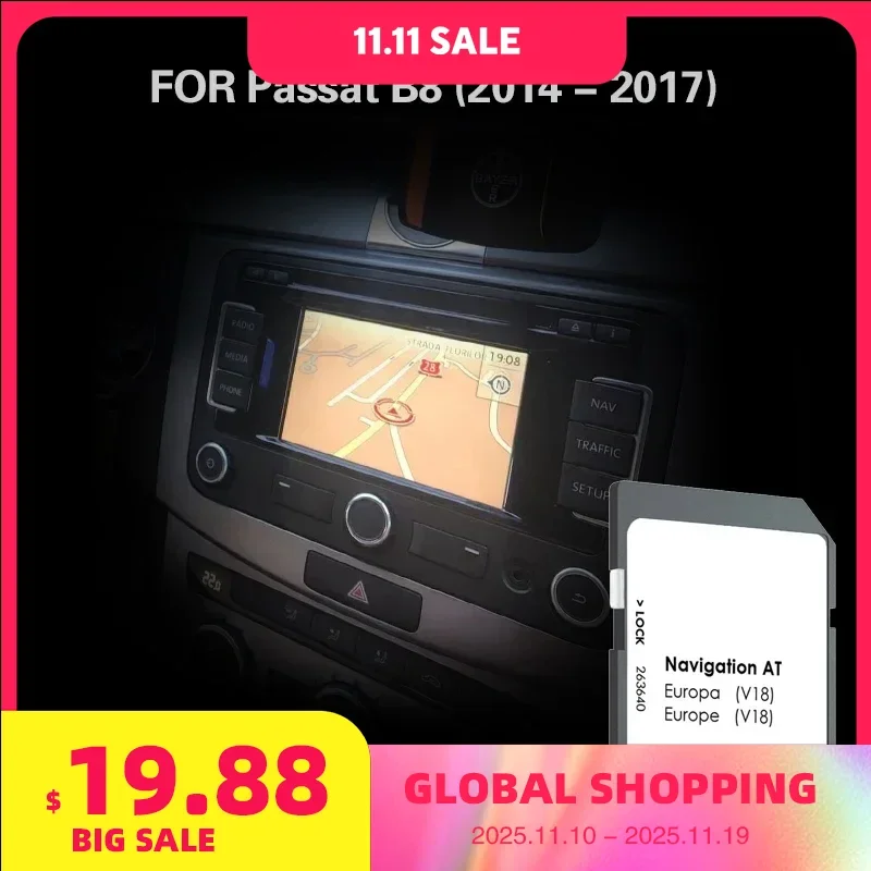 

AT V18 Suitable for VW Passat B8 2014 - 2017 Car New Update Map Version SD Navigation Card Cover Germany Hungary Czech Republic
