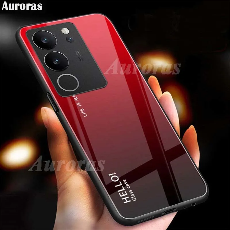 

Auroras For VIVO V29 5G Cover Gradient Color Tempered Glass Hard Shell For vivo V29E V29 Pro Lite Shockproof Phone Case