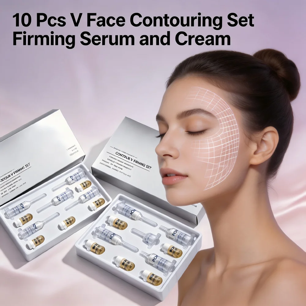 10 Pcs V Face Contouring Set Firming Serum and Cream 3 Boxes Facial Shaping Care Anti Aging Skin Firming Moisturizing Duo for Face Lifting Effect