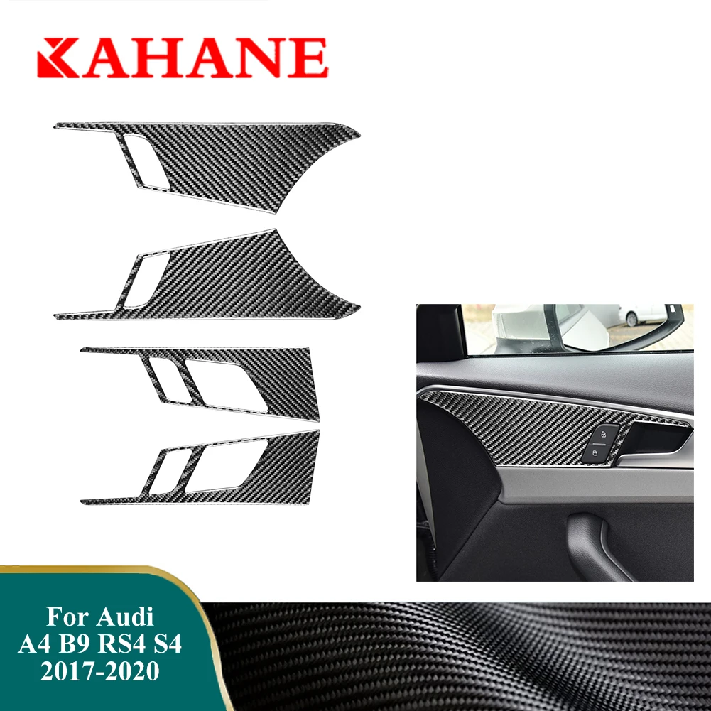 

4pcs Carbon Fiber Stickers Door Control Panel Decoration Cover Trim For Audi A4 B9 RS4 S4 2017 2018 2019 Interior Accessories