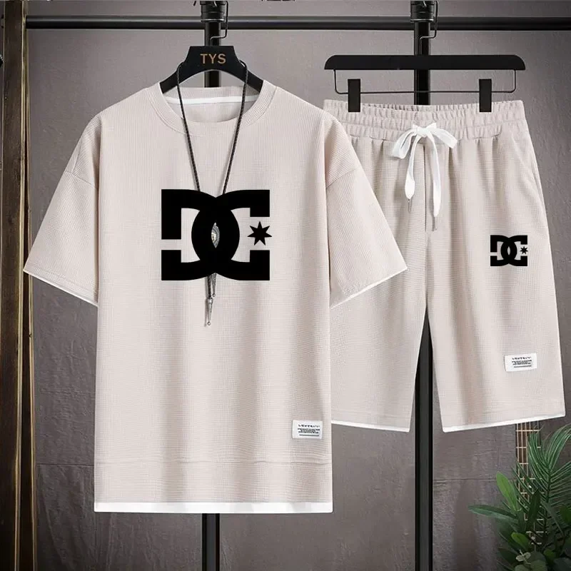 جديد الصيف الرجال تي شيرتات قصيرة الاكمام + الركض السراويل 2 مجموعات في الهواء الطلق موضة الصيد تنفس الرجال الترفيه بدلة رياضية #3