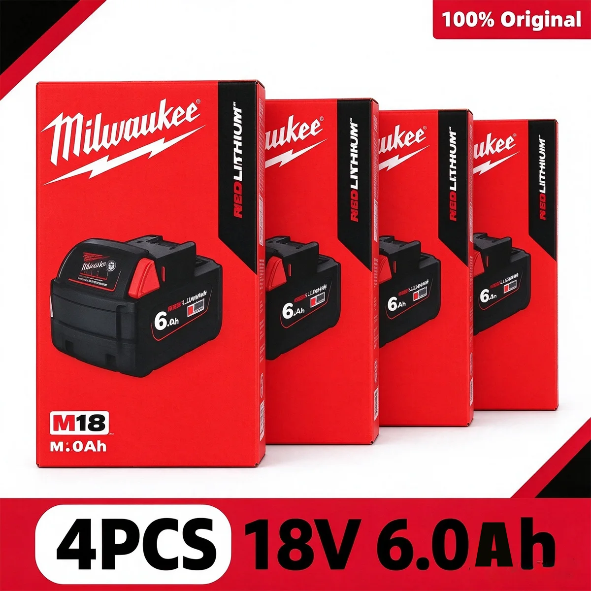 Lithium-ion Battery 18V  100%  Milwaukee M18  6.0Ah ,Rechargeable Replacement Battery for Milwaukee M18 Cordless Power Tools