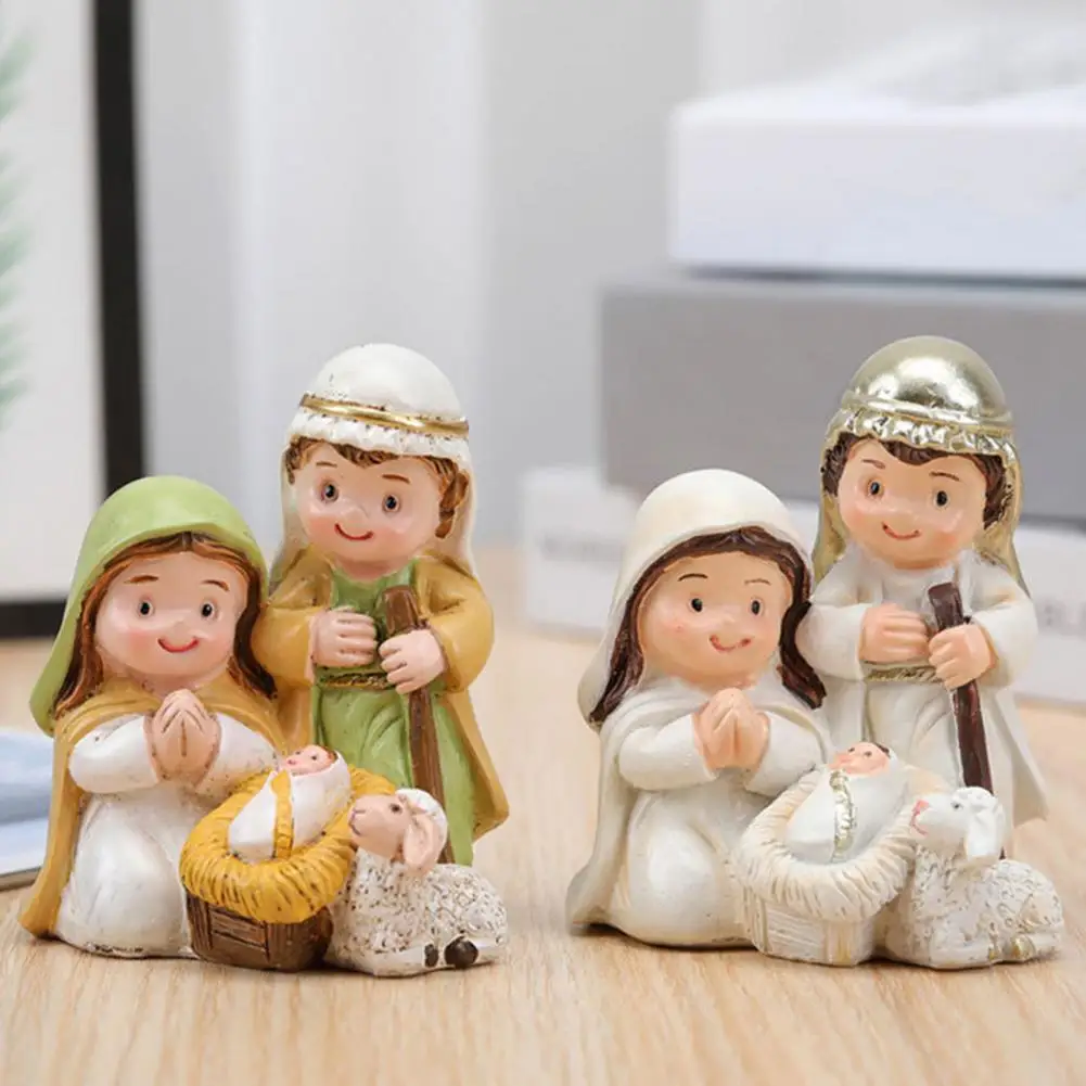 

Resin Nativity Ornament Compact Christmas Decoration Blessed Holy Family Nativity Scene Resin Ornament Sculpture for Home