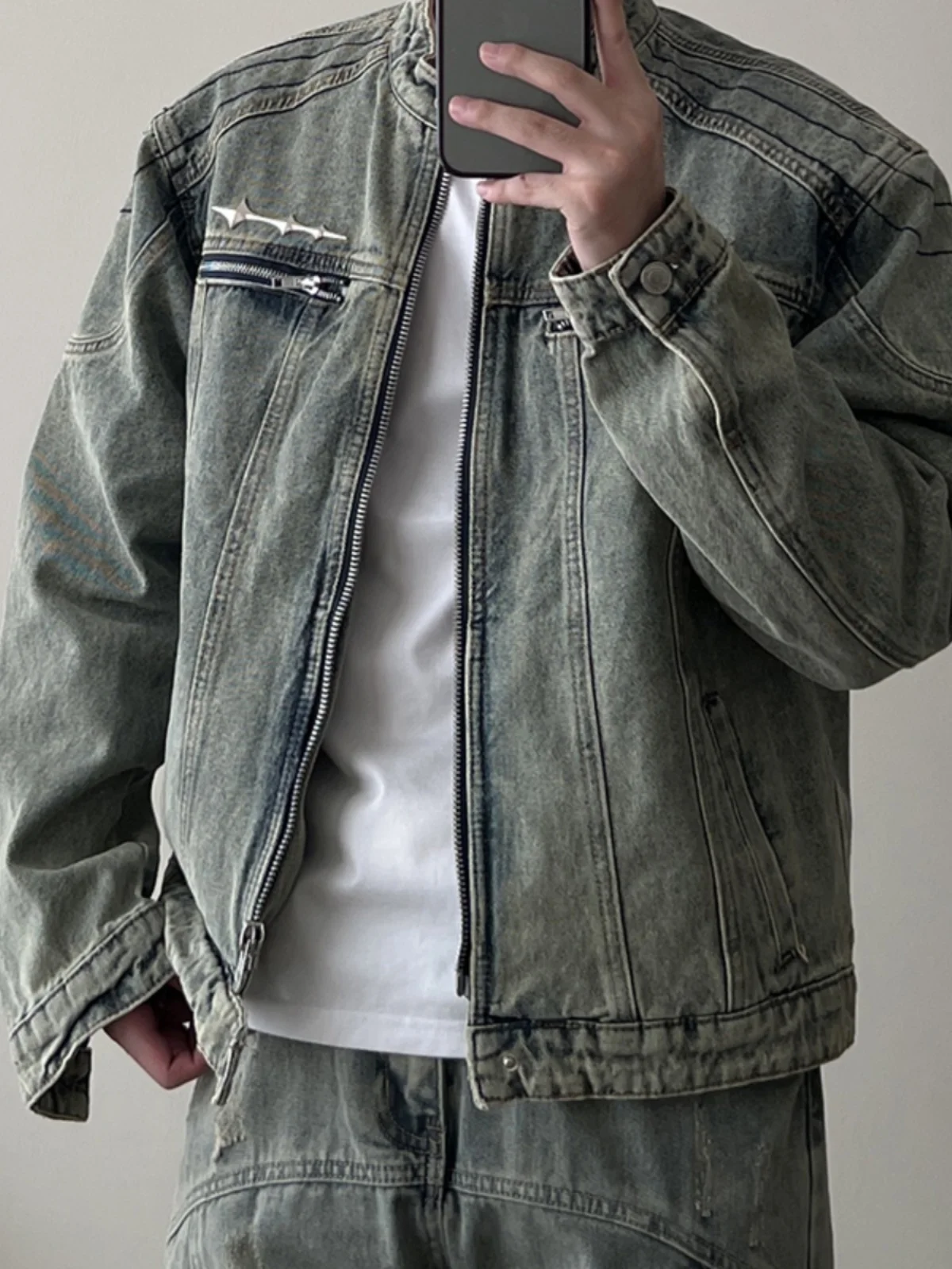 

Синяя мужская куртка с подкладкой на плечах, на молнии, с воротником из денима в деревенском стиле, модная, брендовая, молодежная, ветрозащитная верхняя одежда Cleanfit