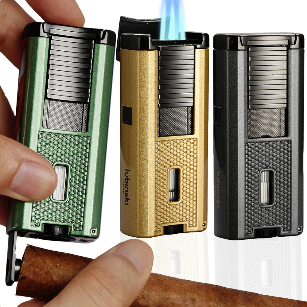 

LUBINSKI зажигалка для сигар, бутановый газ, 3 факела с драга, иглы, дырокол, зажигалки для сигар, подарочная коробка, упаковка