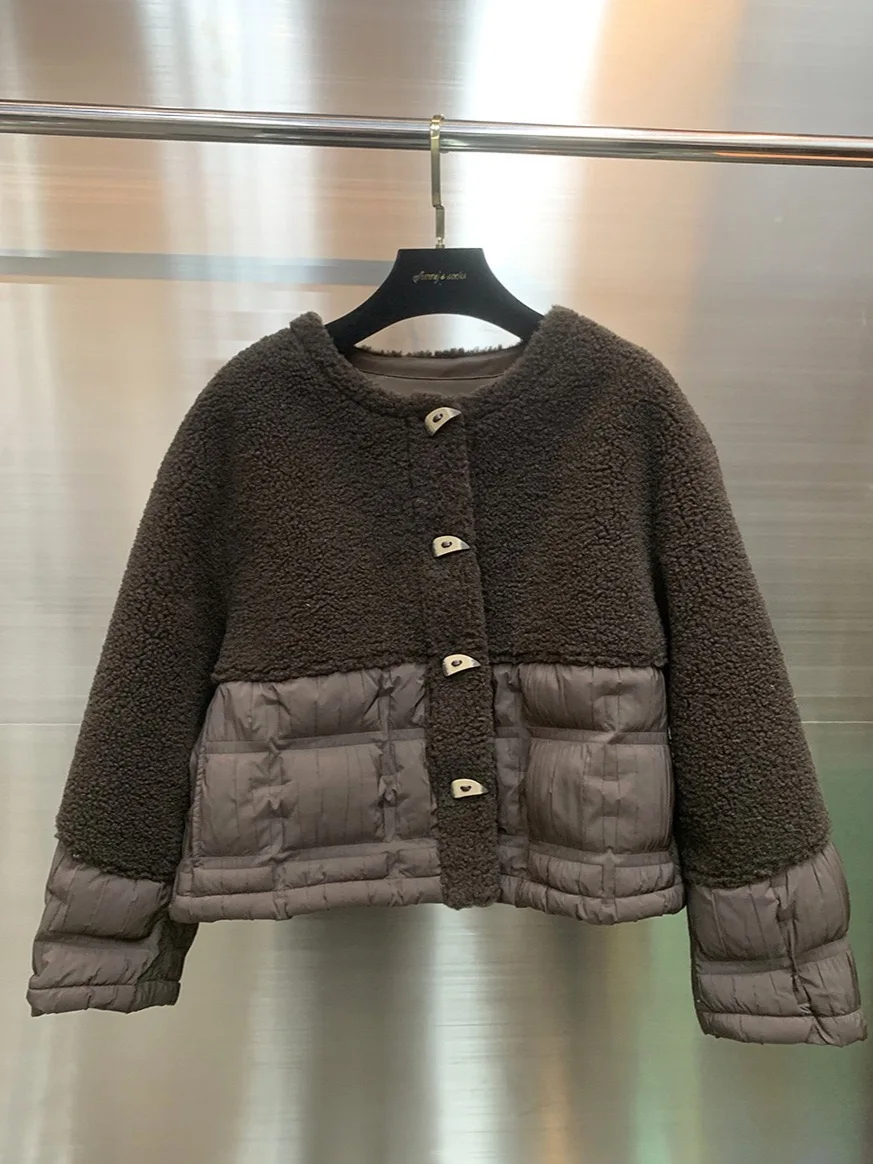 

Retro Design Lamb Fur Jaet Autumn Winter Collection Eco-friendly Patchwork Long Sve round Ne Loose Fit Women's Coat