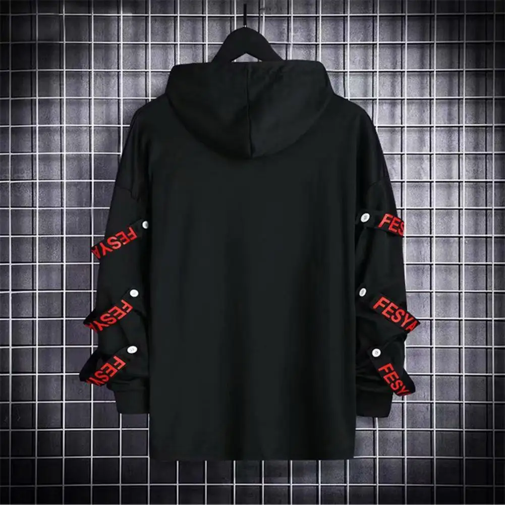 Men Sweatshirt Hip Hop Cool Warm Strap Decor Harajuku Hoodie Men Ribbons Patchwork Japanese Streetwear Darkwear Autumn Hoodie