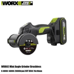 Worx Cordless Angle Grinder Rechareable WU802 20v 76x10mm Max20000rpm Depth22mm Brake Protection 3Speed Adjust Share Kress