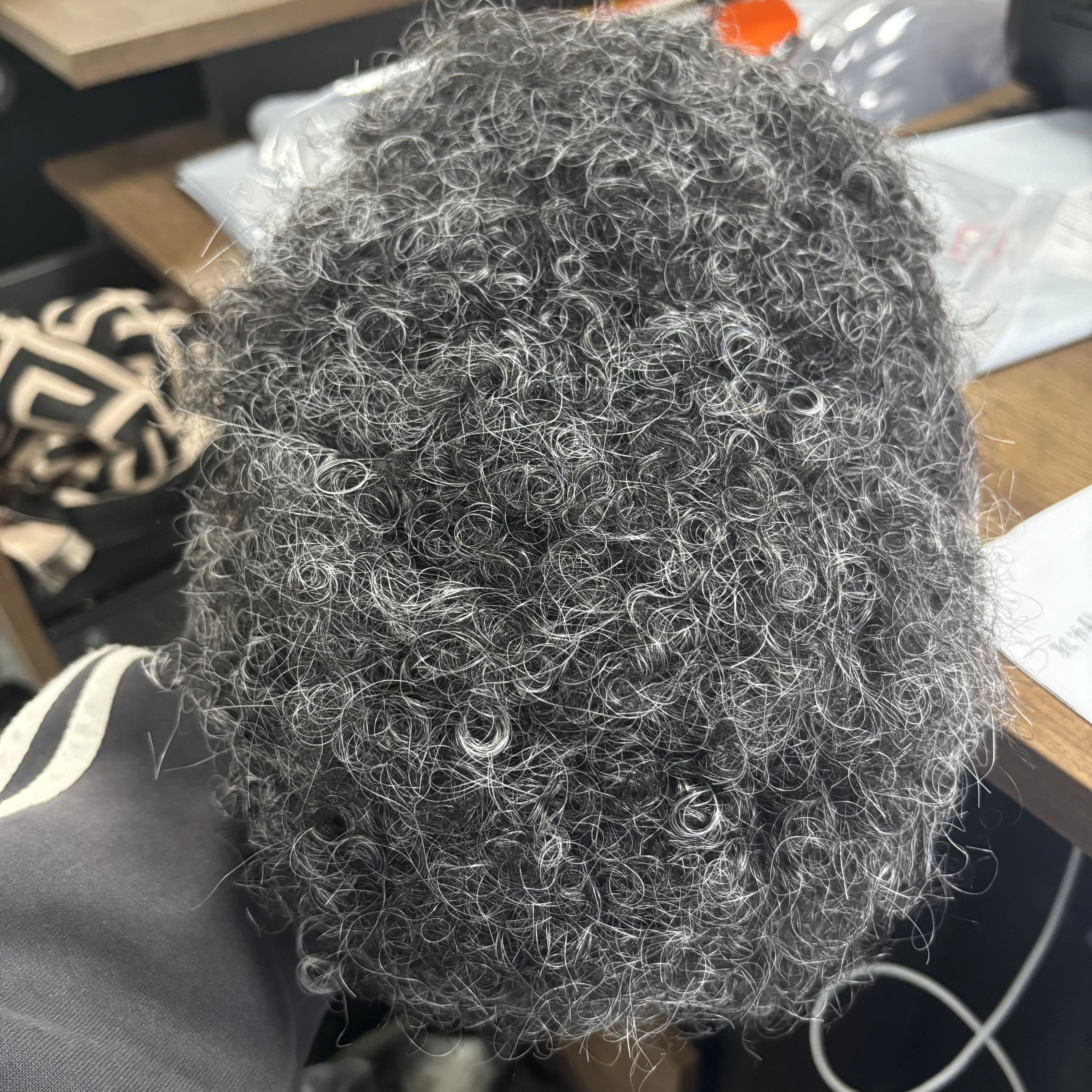 Gray #1B65 8mm Afro Kinky Curly Remy Human Hair Old Men's Toupee Hair Replacement Natural Hairline Injected Skin Base Hairpieces