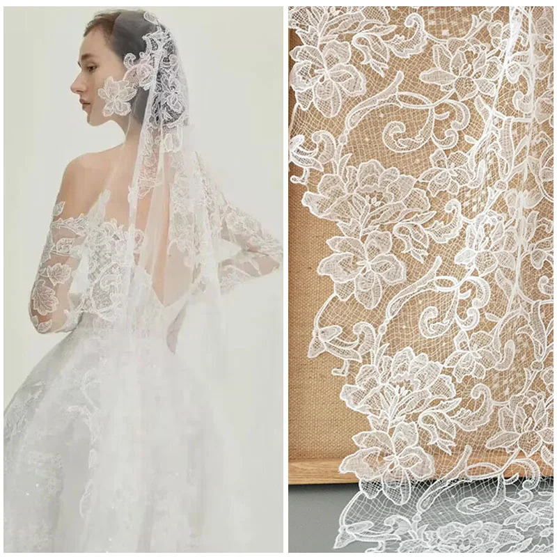 NEW Hollow Lace Fabric Off White Wedding Veil Bridal Gowns Dresses Sewing Lace Material Designer Fabric By the yard