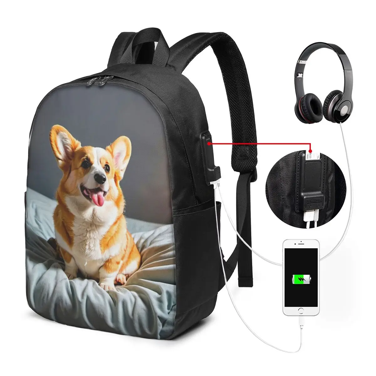 Cute Corgi In The Bed Cartoon Backpack Travel Notebook Bag Computer College Student School Bag Laptop Shoulder Bags Men Women