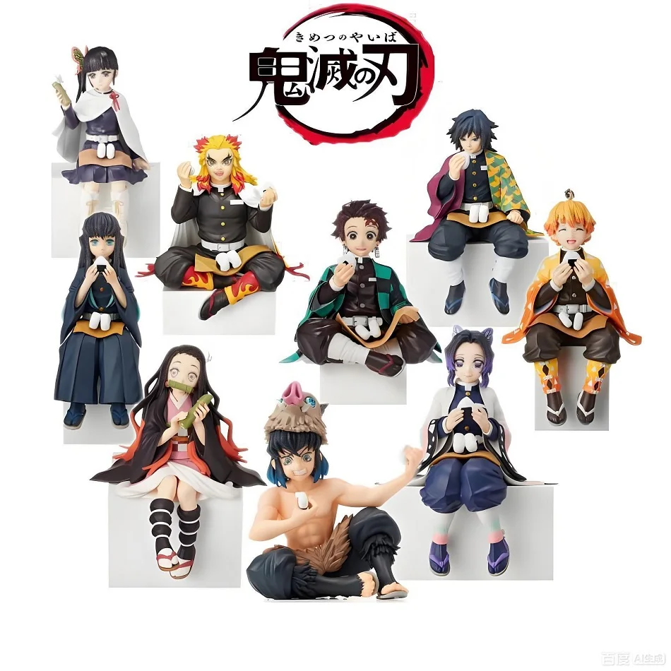 10-15cm Anime Demon Slayer Figures Kamado Tanjirou Nezuko Sitting Posture Action Model PVC Desktop Ornament Collection Toy Gifts