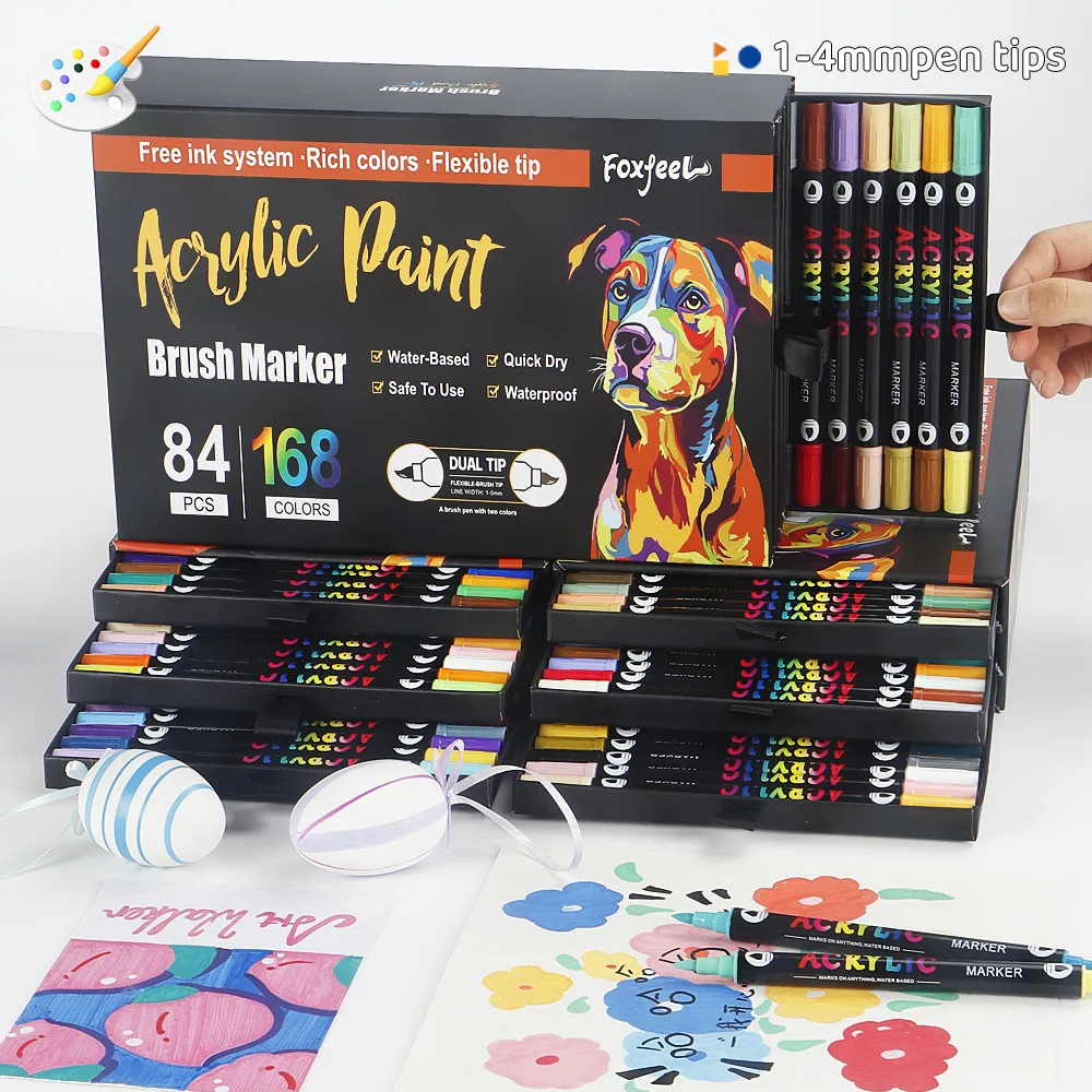 

Acylic 96/120/168 Colors Acylic Painted Markers Double Heads Brush Dual Tips Pen Set Waterproof Drawing DIY Arts Kit Accessorie