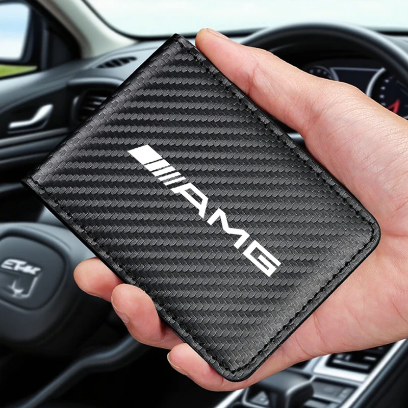 Car Carbon Fiber Driving ID Card Storage Bag Wallet For Mercedes Benz Amg W203 W204 W205 W211 W463 W210 W212 W213 Car Accessorie
