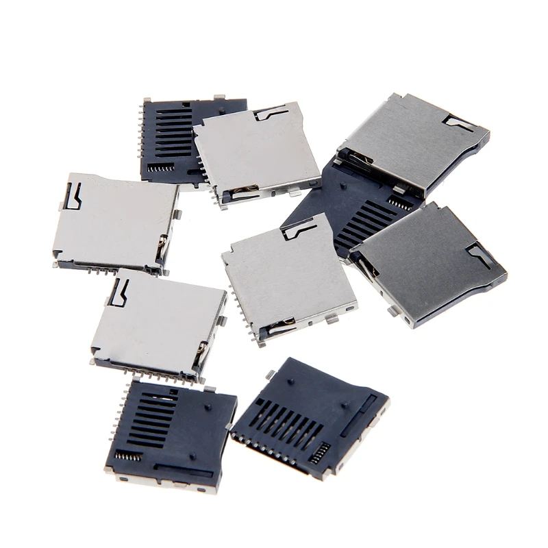 10 Pcs 9 Pins Card Slot Sockets Spring Loaded Push Type PCB Mount Connector