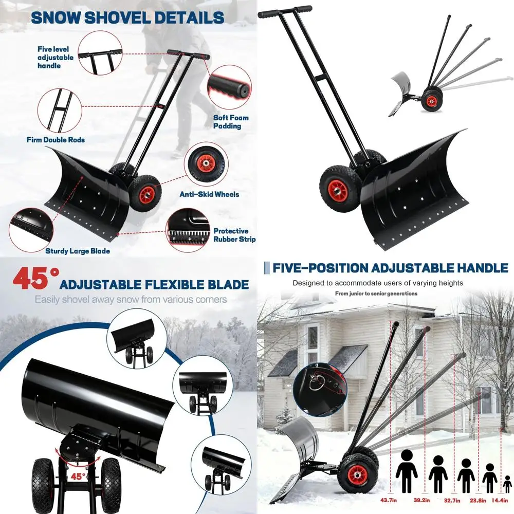 

29 Большая колесная лопата для снега с 5-позиционной регулируемой ручкой и поворотным желобом для подъездных дорог, тротуаров и многого другого