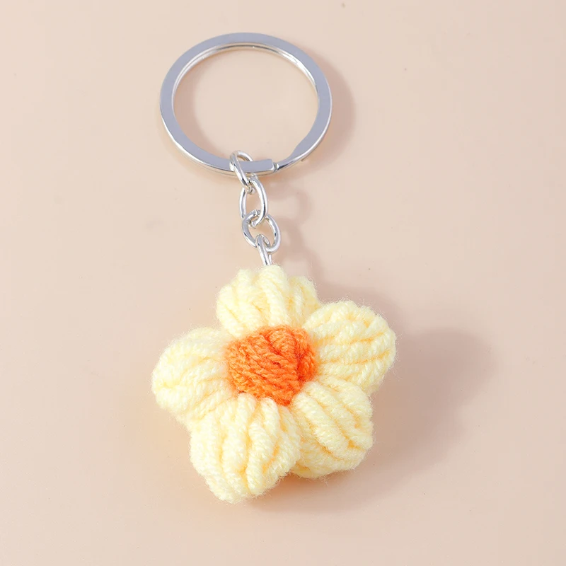 Cute Handmade Knitted Flower Keychain for Women Girl Crocheted Keyring Pendants Handbag Decor Charms DIY Jewelry Gifts