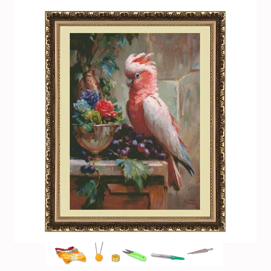 

Вышивка крестиком Розовый попугай и фрукты DIY Набор для рукоделия Украсьте печатную на холсте 11CT