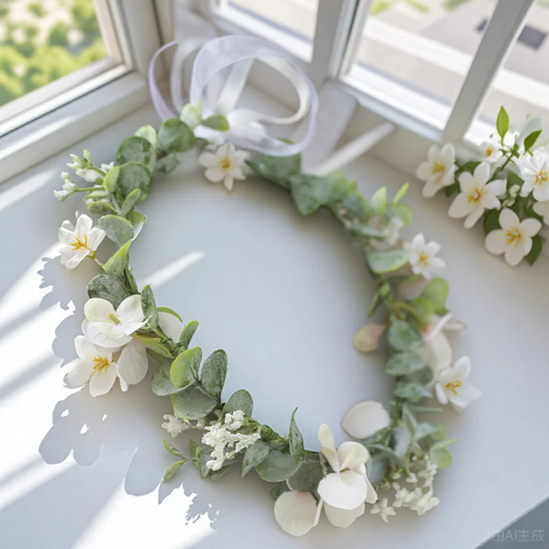 

Eucalyptus Flower Headband Chic Lightweight Decorative Bride Wreath Florals Wedding Party Bridal Hairband Bride Wreath