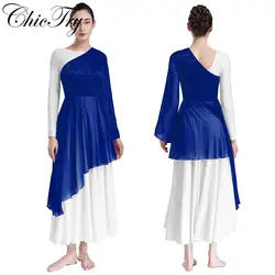 Womens Lyrical Waltz Ballroom Dance Dress Church Choir Liturgical Praise Costume One Shoulder Asymmetrical Hem Dresses Dancewear