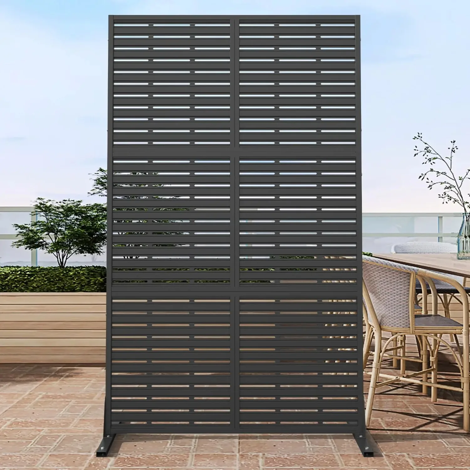 Metal Privacy Screen Outdoor with Stand, 6 ft Tall Decorative Privacy | Fence Featuring Simple Assembly, Freestanding