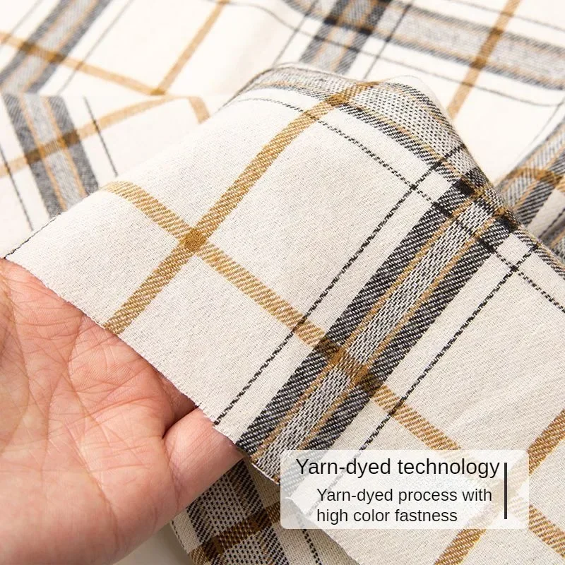 Plaid Shirts Fabric Soft By The Meter for Clothes Doll Dresses Handmade Diy Sewing Washing Cotton Cloth Wearable Spring Black