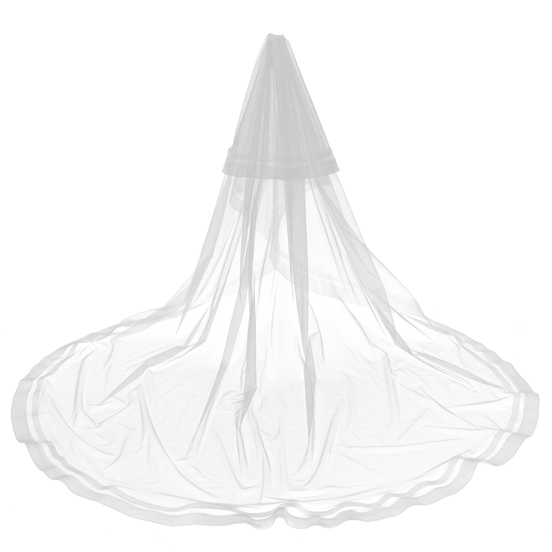 2Tiers 4M Oval Shaped Organza Ribbon Cathedral Veil Wedding Silk Satin Horsehair Bridal Veils Long Blusher