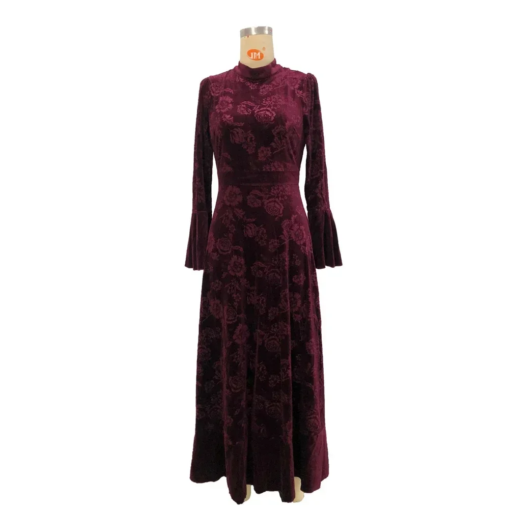 

Элегантное женское мусульманское бархатное платье с принтом Абая, осень 2022, платье макси с длинными рукавами, кафтан, исламское вечернее платье в Дубае, Vestidos Jalabiya