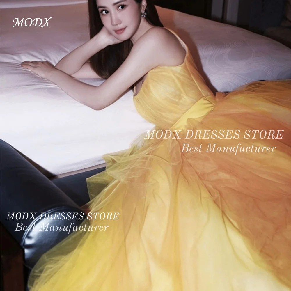 MODX أنيقة الأصفر السباغيتي الأشرطة فستان الزفاف الكورية انحنى فستان زفاف طول الأرض مخصص Vestidos Novias Boda النساء