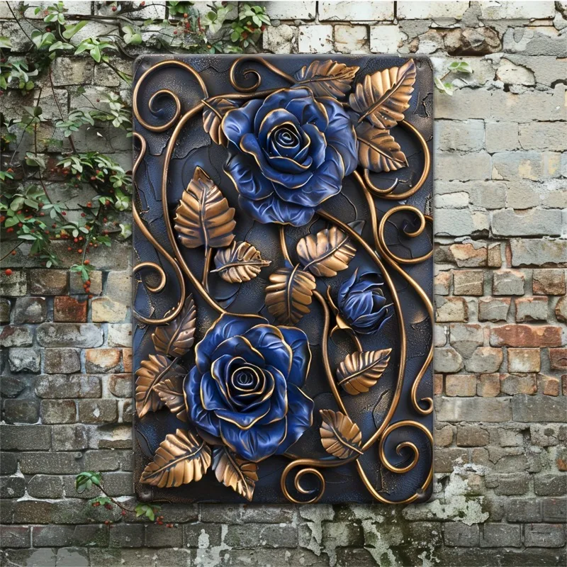 Vintage Metal Aluminium Sign, Rose Decorative Wall Art, Multi-Purpose, Wall Mountable, Decorative Wall Poster, Decorative Poster