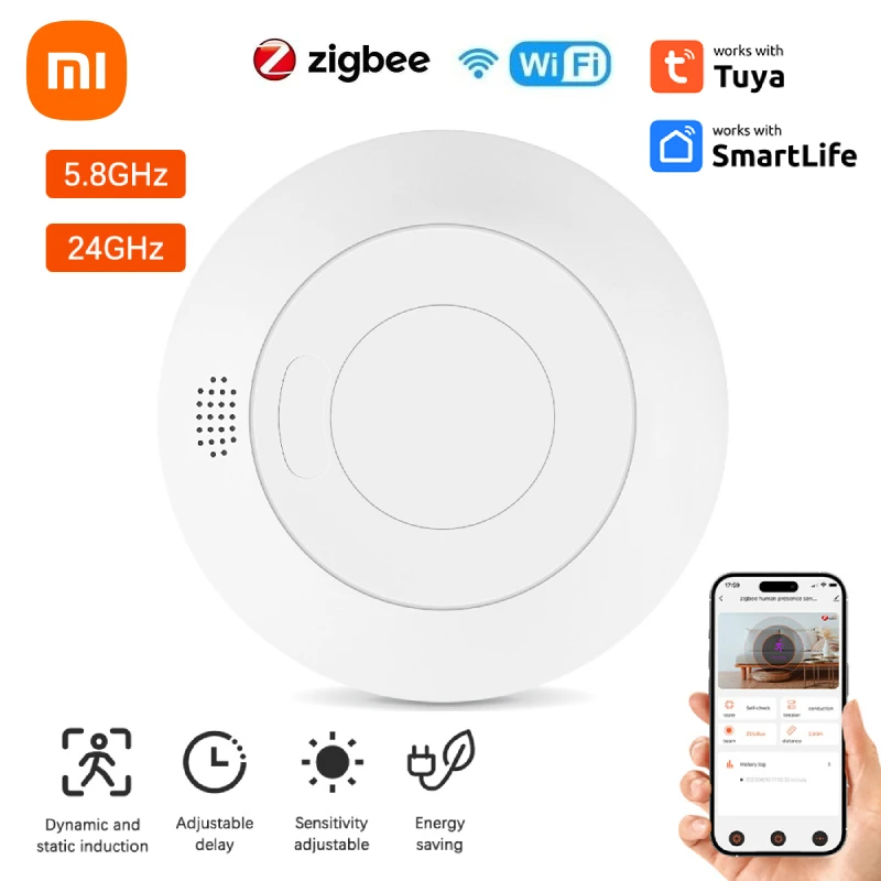 Tuya Smart Life Detector de presencia humana, Sensor de movimiento Pir, detección de luminancia, iluminación integrada, WiFi