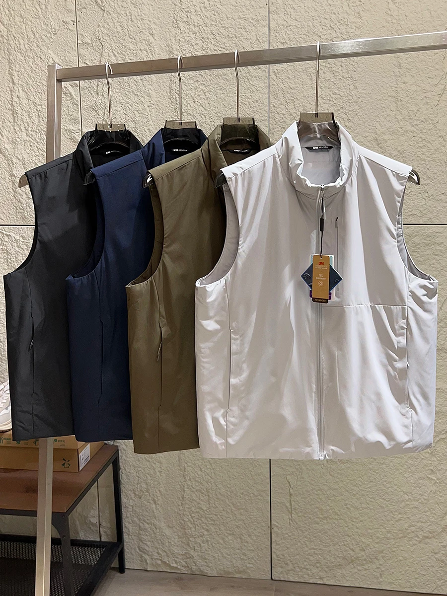 

High-End Outdoor Men's Casual Stand Collar Windproof Water-Resistant Cotton Vest Jacket Fashionable Urban Style Polyester Fiber