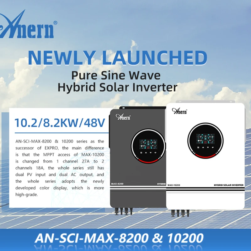 10.2KW 8.2KW 4.2KW Hybrid Solar Inverter 10200W MPPT 500VDC PV Input Grid 48V 24V Pure Sine Wave Solar Inverter