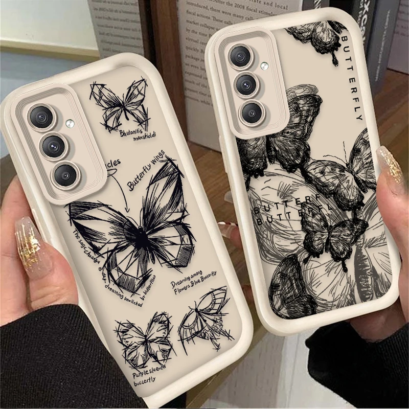 INS Retro Butterfly Case for Samsung Galaxy A35 A55 A15 A25 A16 A06 A05 A05S A24 A13 A23 A12 A22 A32 A52 A71 A51 4G Back Cover