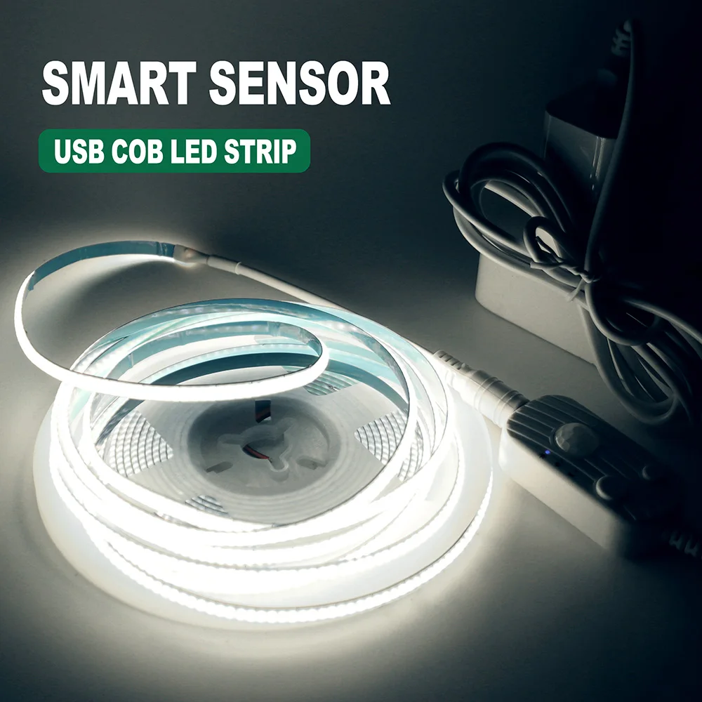 Bewegungsmelder, 5 V, LED-COB-Lichtleiste, batteriebetrieben, USB-betrieben, automatische EIN/AUS-Liner, Beleuchtungsdiode für Schrank, Kleiderschrank, Küche, Treppe – Detail 13