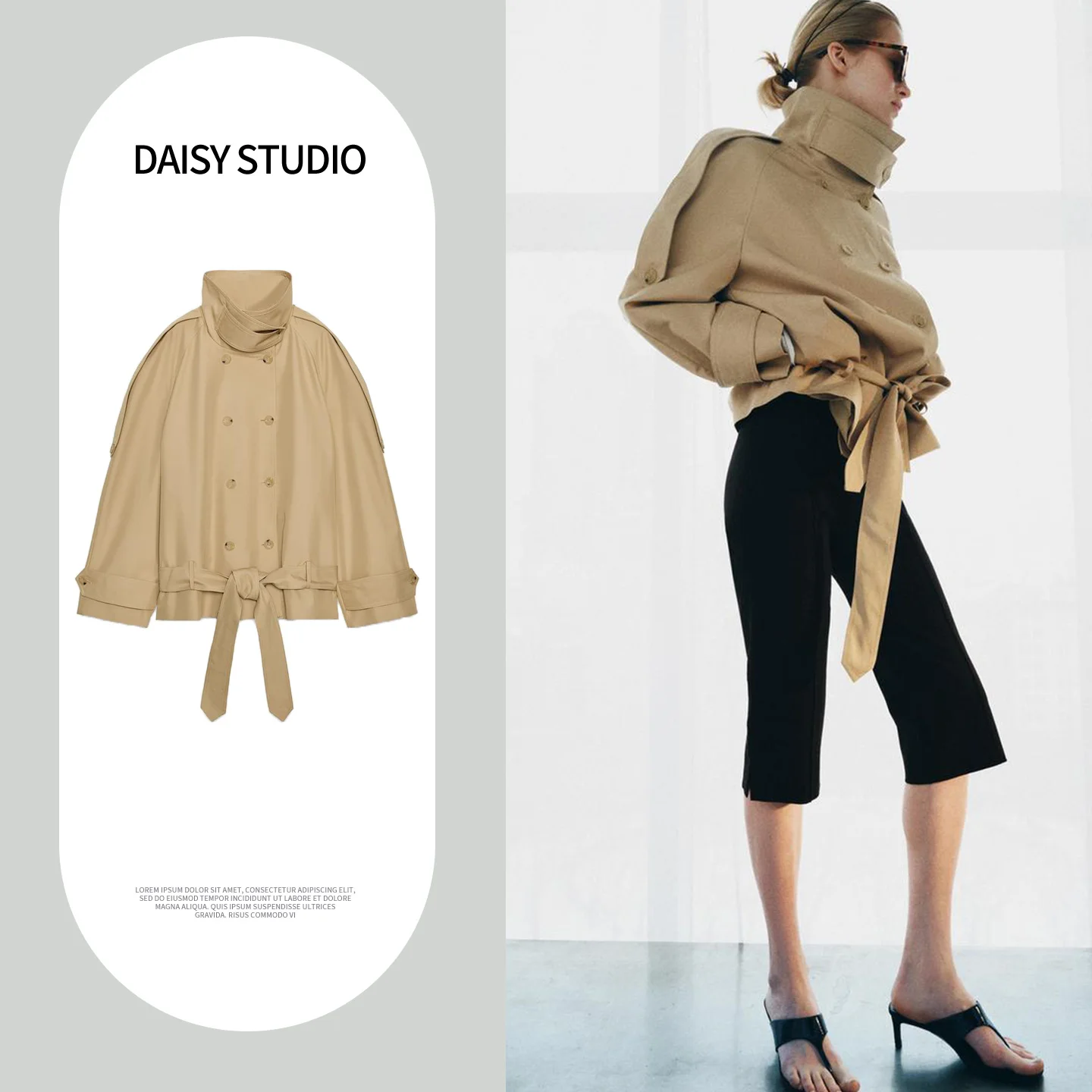 

Spring New Arrival Women's Casual High Collar Long Sleeve Double Breasted Short Length Coat Polyester Fiber 100% Regular Style