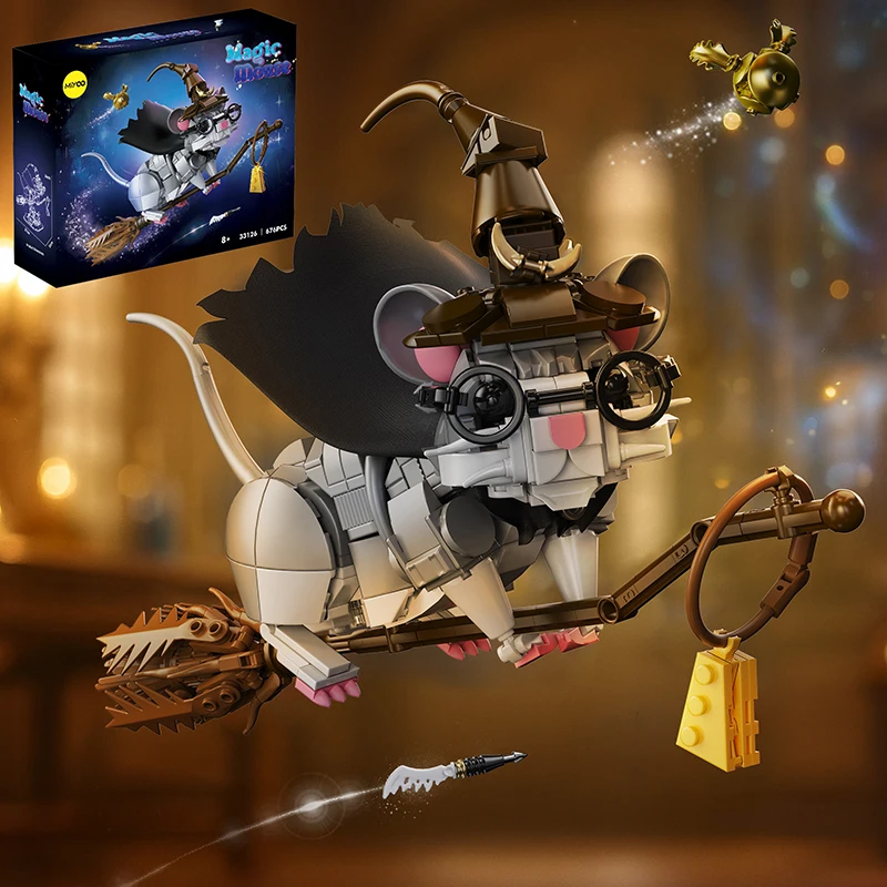 

Creative 676Pcs Magic Wizard Mouse Building Blocks Cute Flying Mouse Animal Ornament MOC Mini Bricks Assembly Toy Christmas Gift