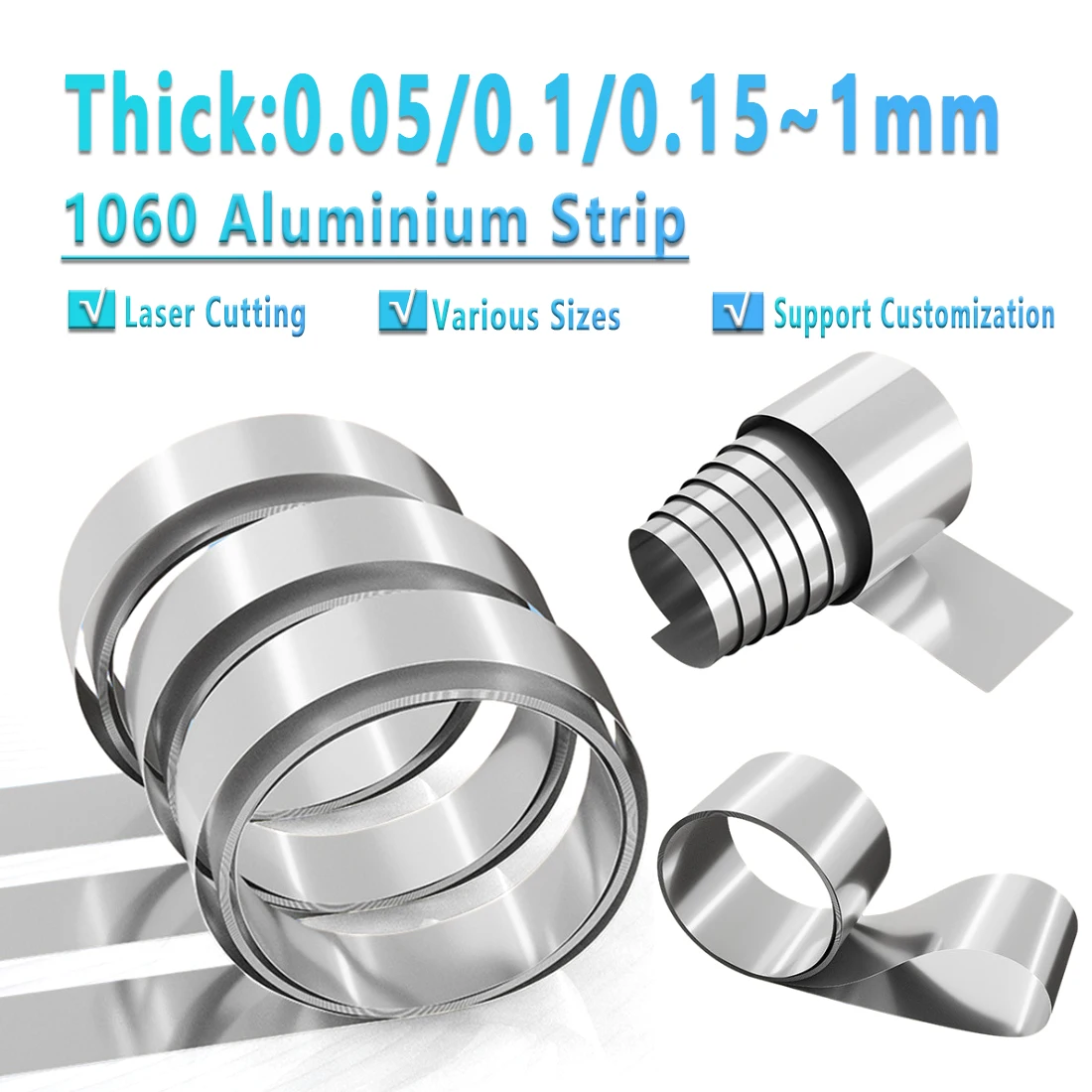 

1M 1060 Aluminum Strip Thick 0.05mm - 0.3mm Width 5 6 8 10 15 ~ 300mm Aluminum Foil Thin Sheet Plate for DIY Material Washer