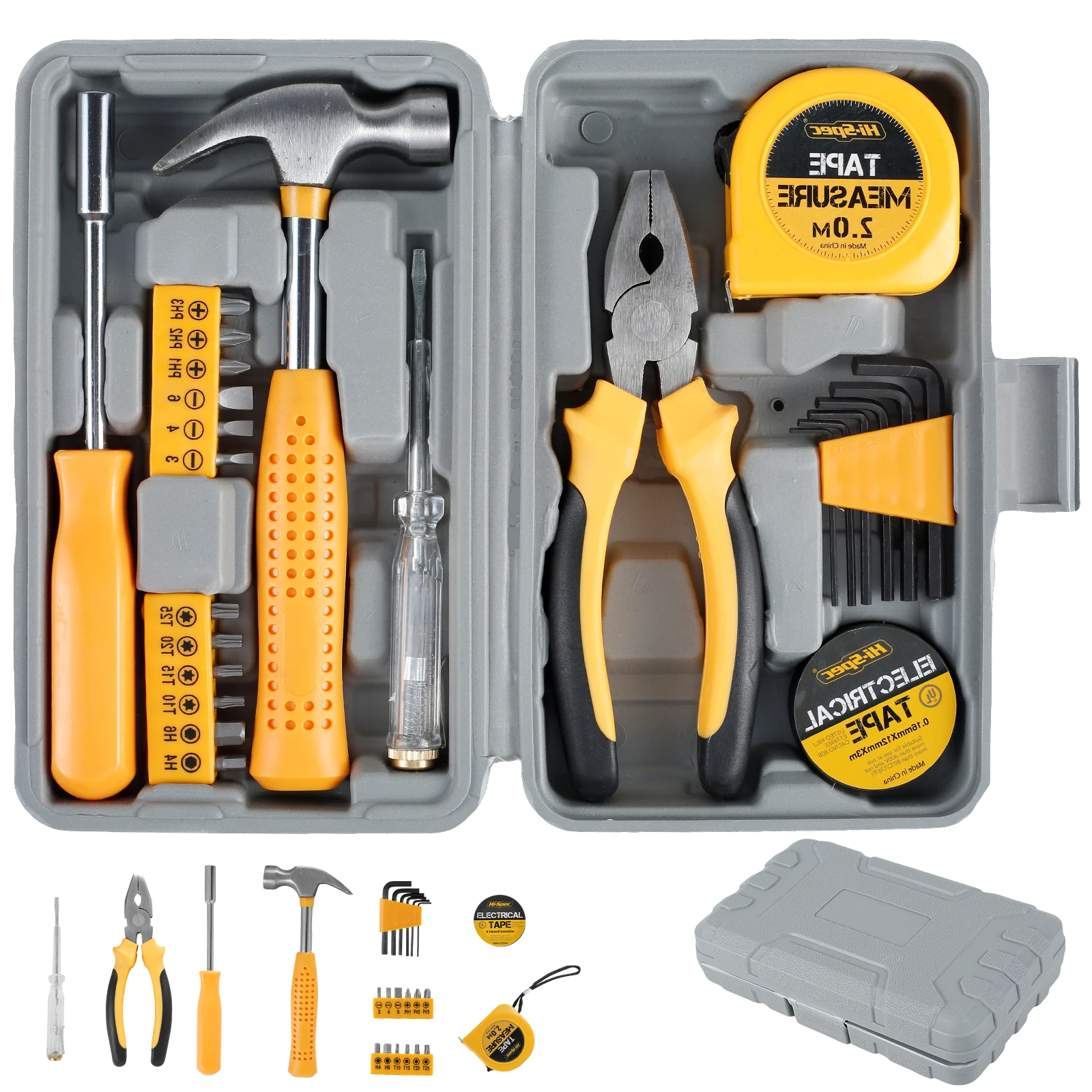 24 Pieces Home Repair Tool Kit Portable Home Hand Tool Box Durable Multi-Purpose Hammer & Allen Key Set with Storage Box