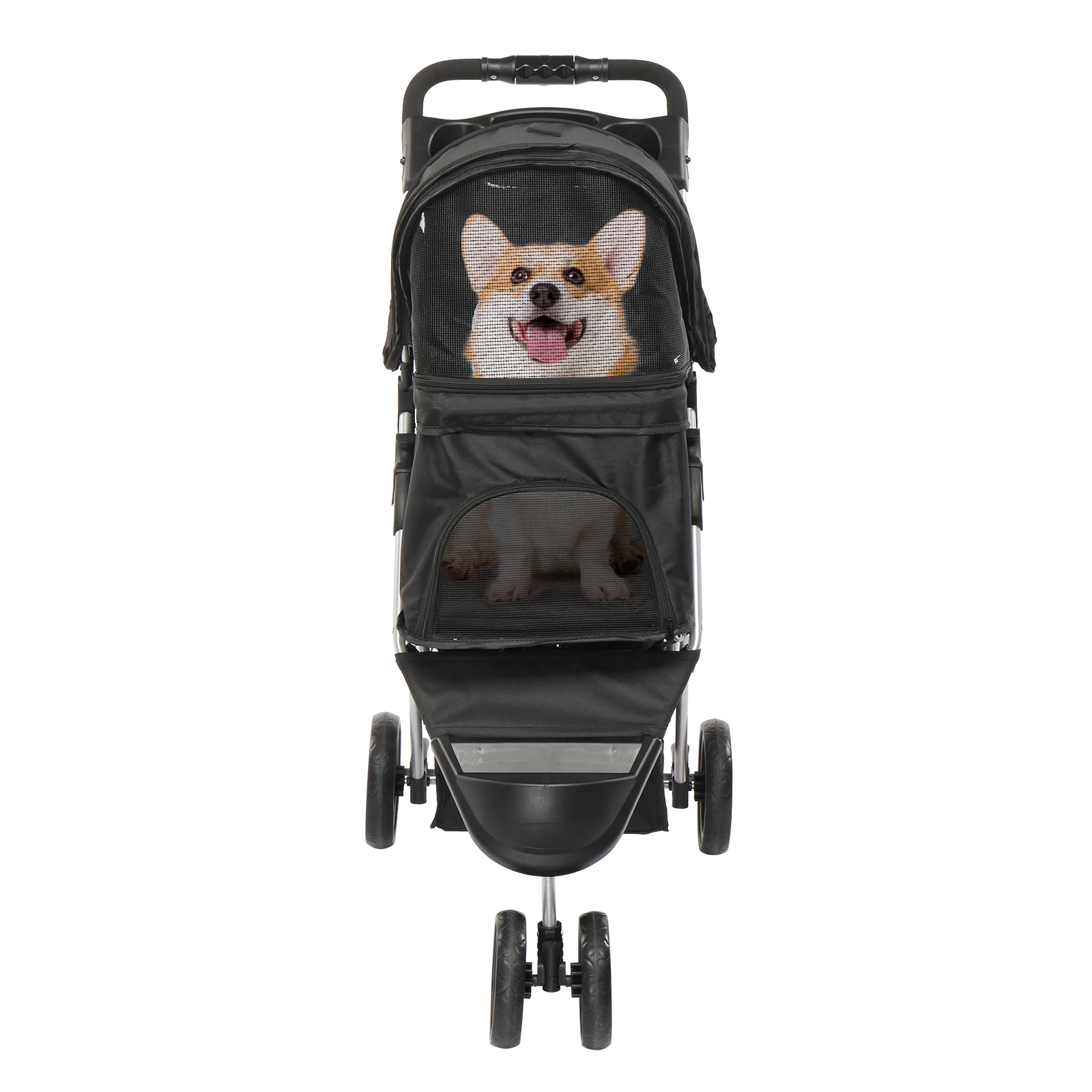 3 Wheels Pet Stroller, Dog Cat Cage Jogger for Med/Small Pets, Foldable & Waterproof Travel Carrier with Cup Holder.