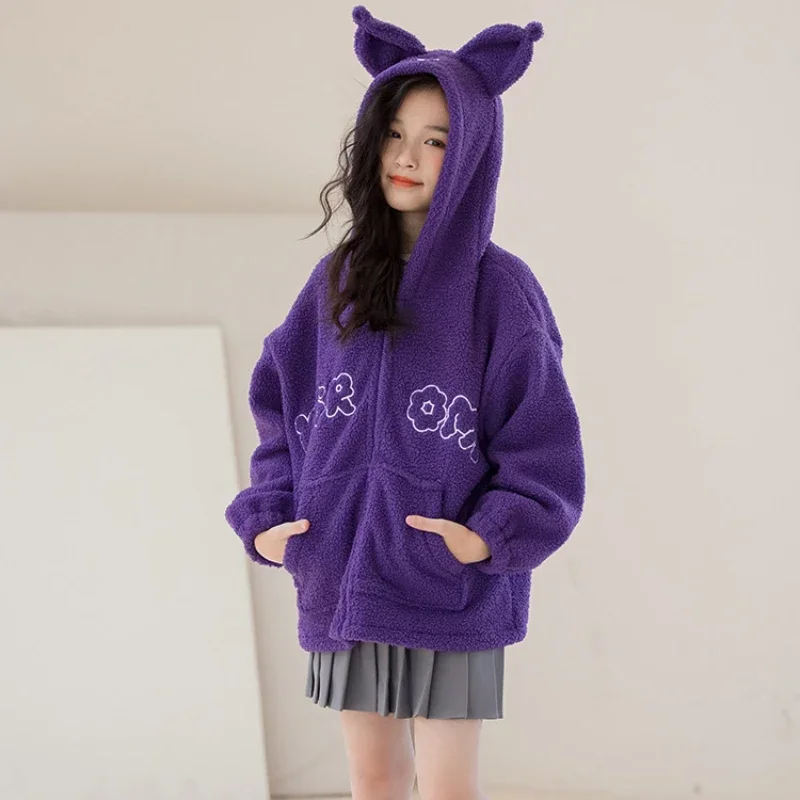 10 12 13 Years Girls Coats Lambswool Thick Fleece Tops Clothes Teenage Kids Outerwear Cartoon Casual Warm Winter Child Hoodies