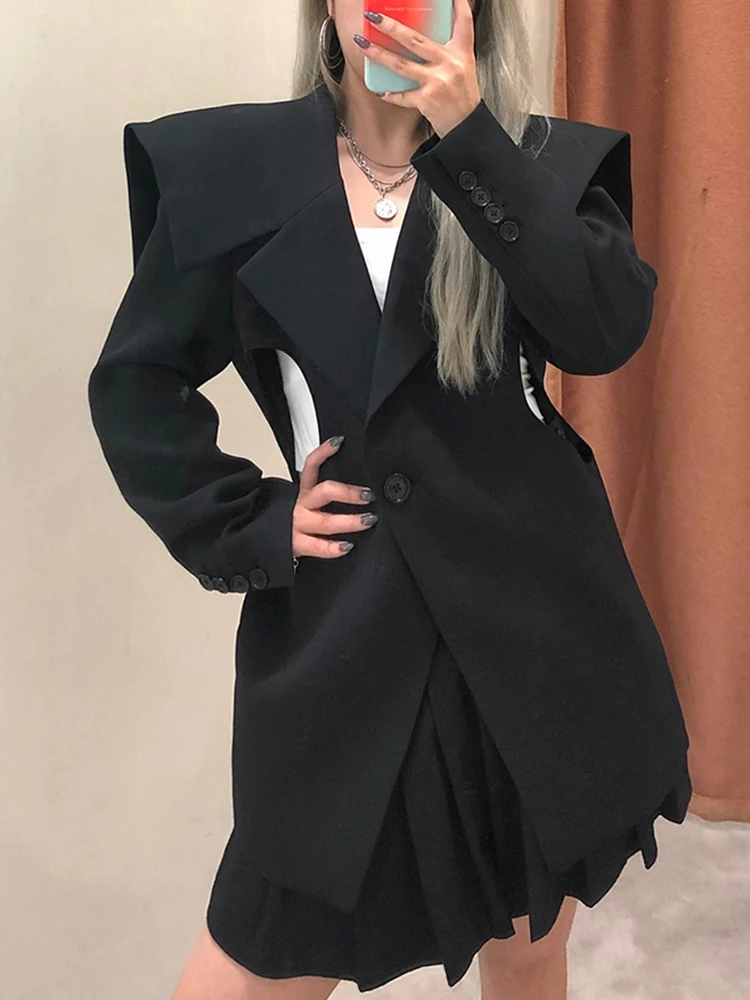 VGH High Street Solid Blazer For Women Notched Collar Long Sleeve Single Button Loose Blazers Female Clothing 2024 Spring Style